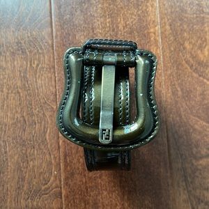 Fendi Metallic Patent Leather B Buckle Belt